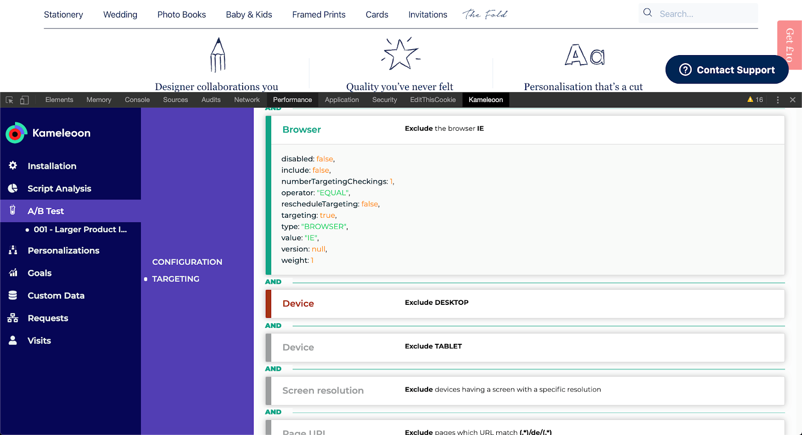 Kameleoon Chrome Extension A/B Testing/Personalization